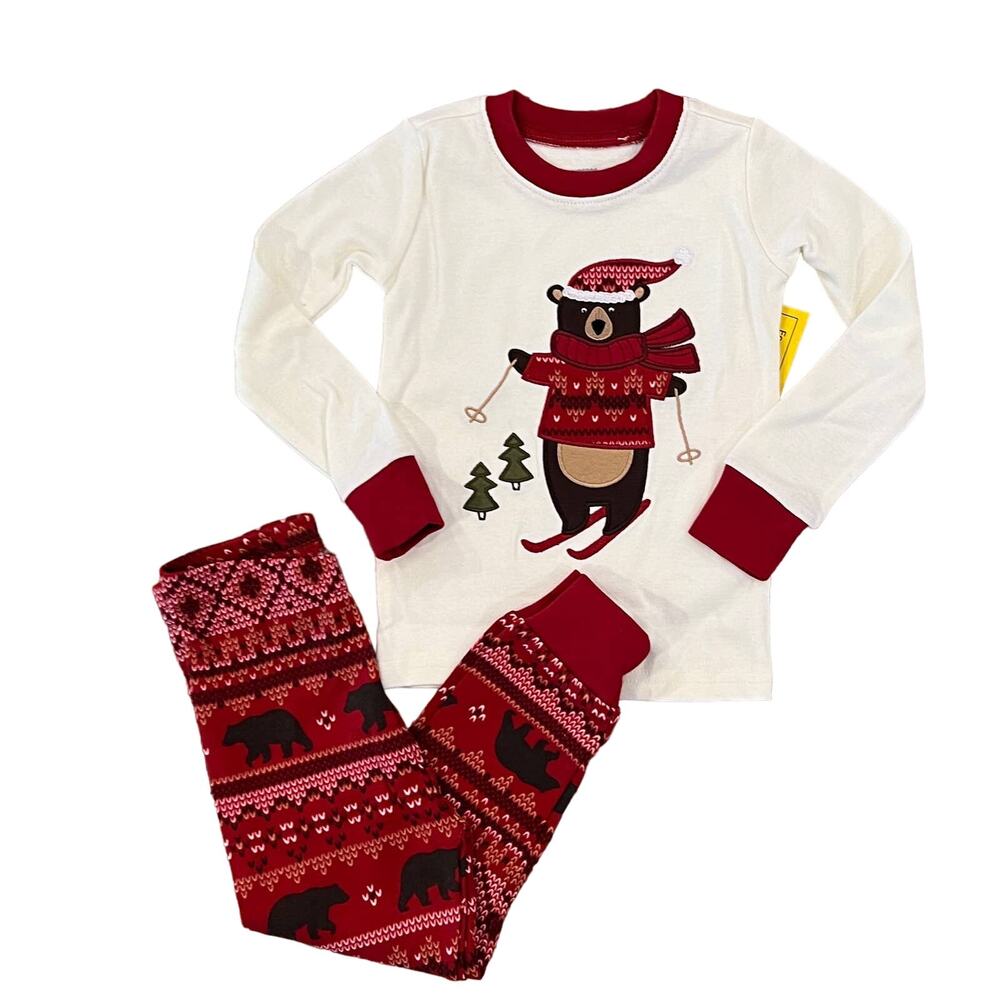 **NWT Gymboree Boys Red & Ivory W/Skiing Christmas Bear Pajamas